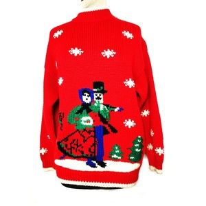 Vintage Ugly Christmas Sweater Ice Skating Couple
